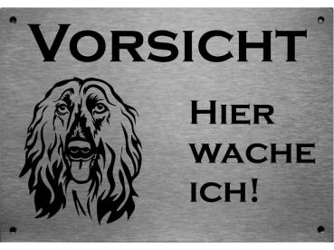 Edelstahl Warnschild Afghanischer Windhund VORSICHT Hier wache ich!